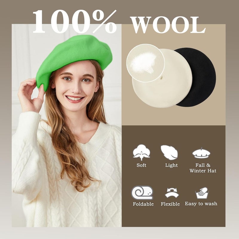 recapitula XXL 100% Wool French White Beret Hats for Women Man Painter hat Classic Painter's Hat Girl Solid Color Classic - Image 2